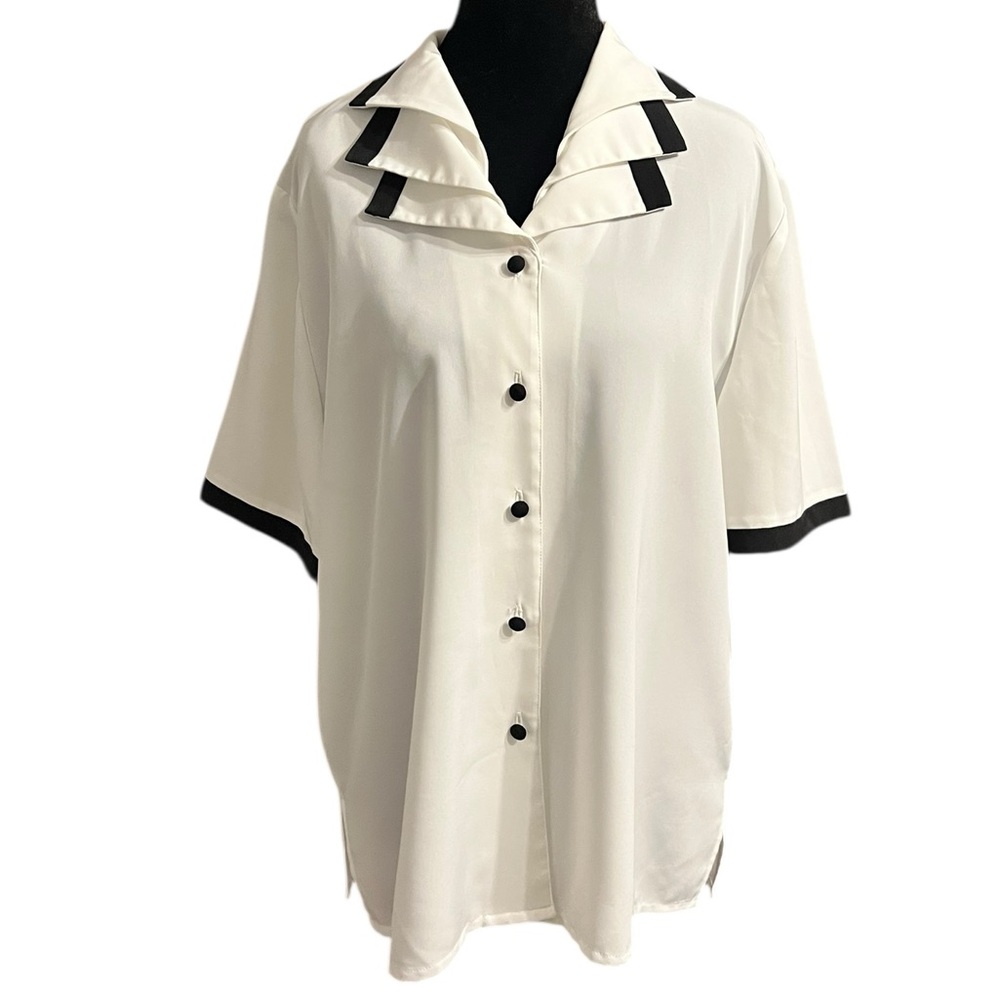 Kathy Che White & Black Button Down Shirt, Size 12